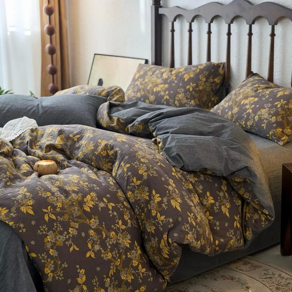 NEW Anthro Gold Jacquard 100% Cotton Boho Queen / King Bedding Duvet & Sham Set